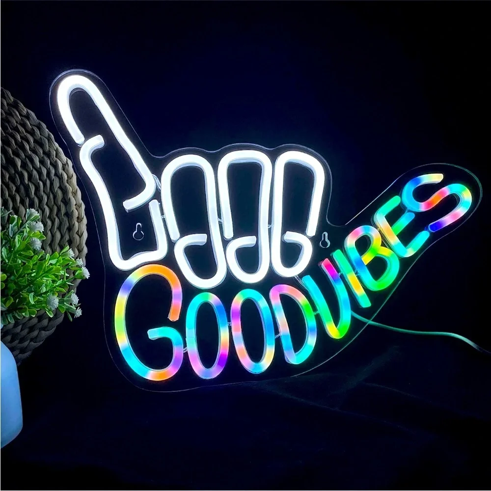 Neon Sign Good Vibes Rainbow Hippie Retro 90's Party Birthday Room Light Decor - Picture 8 of 8